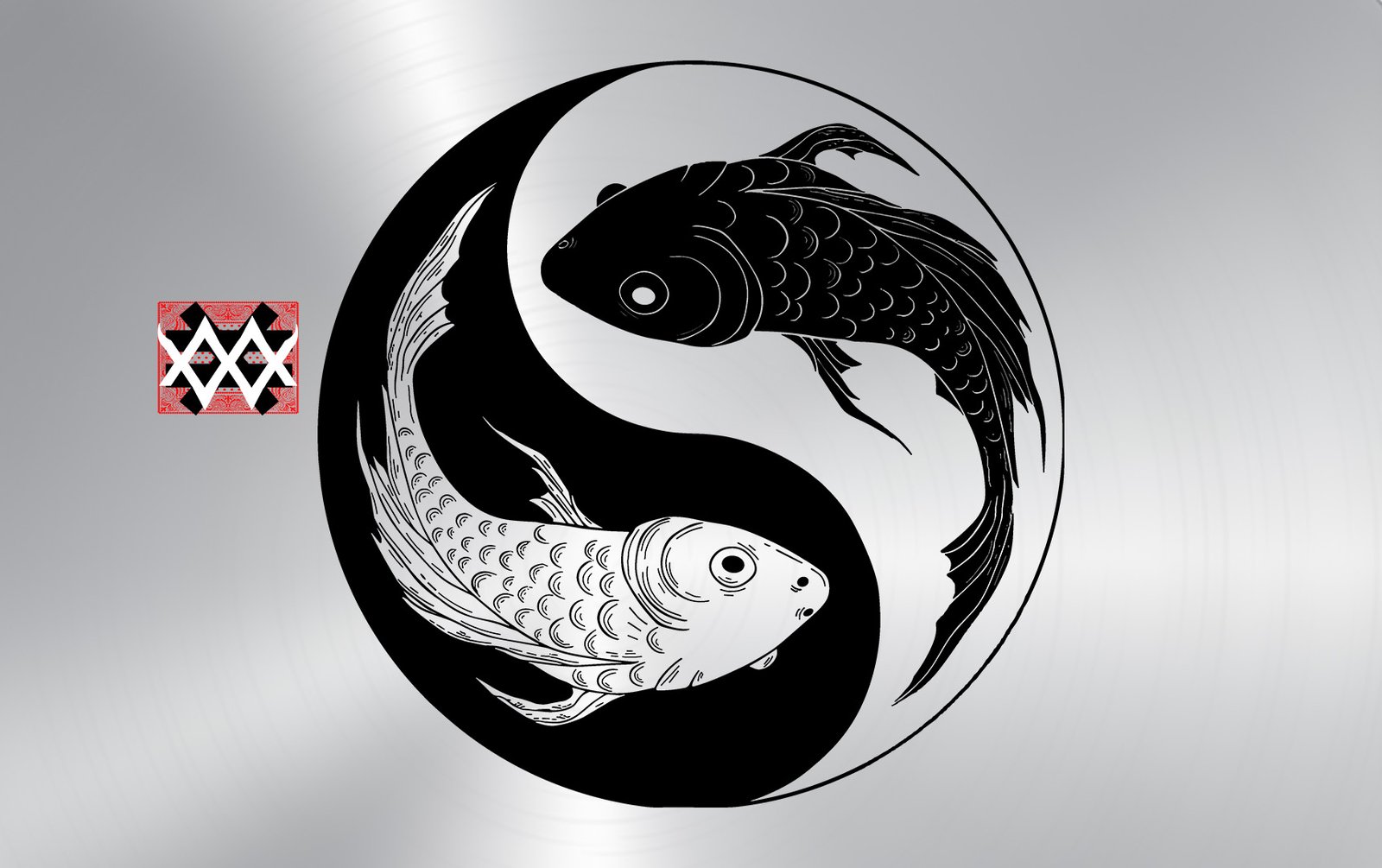 Fortune Card Yin Yang Koi silver